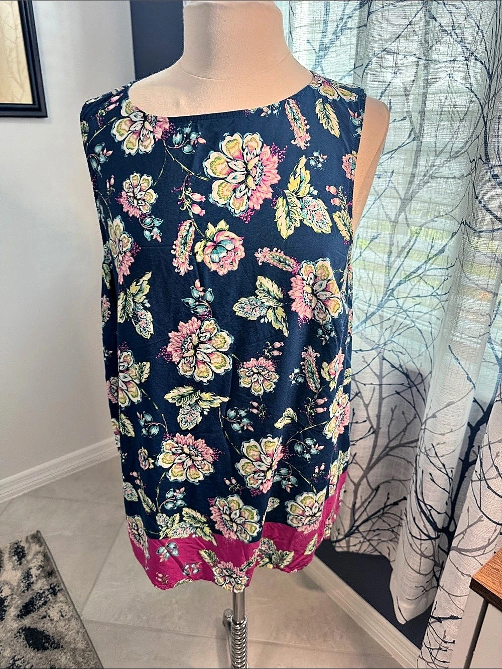 j.jill Floral Tank Top Blue & Pink XL
